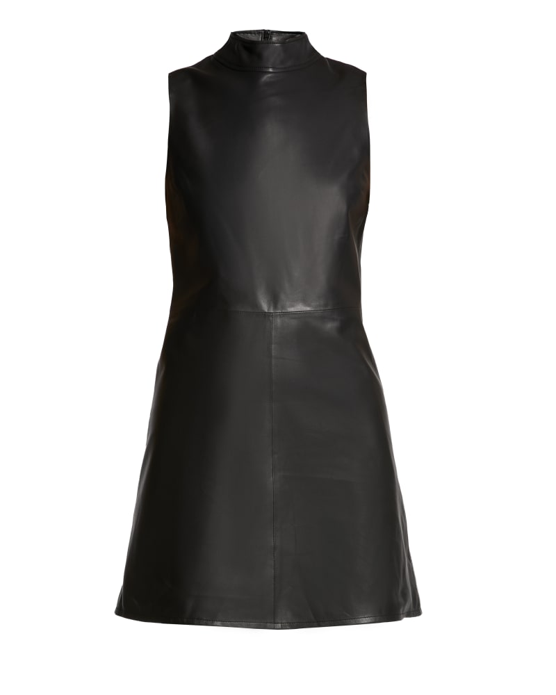 Front of a size XL Crawford Upcycled Leather Dress in Black by AS by DF. | dia_product_style_image_id:316605